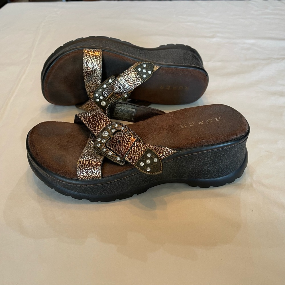 Roper chunky sandals copper rhinestone buckle style 8